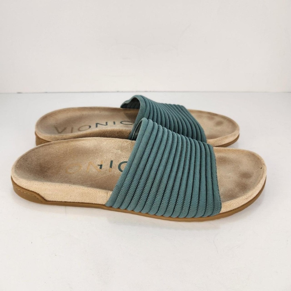Vionic Teal Ribbed Slide Sandals - Picture 4 of 6